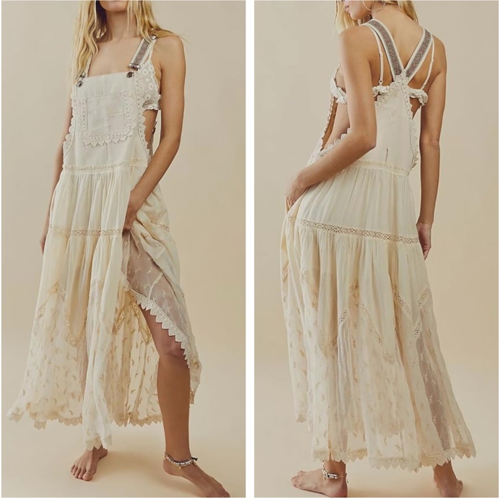 Sleeveless Cream Maxi Pinafore Dress NWT - Picture 4 of 6